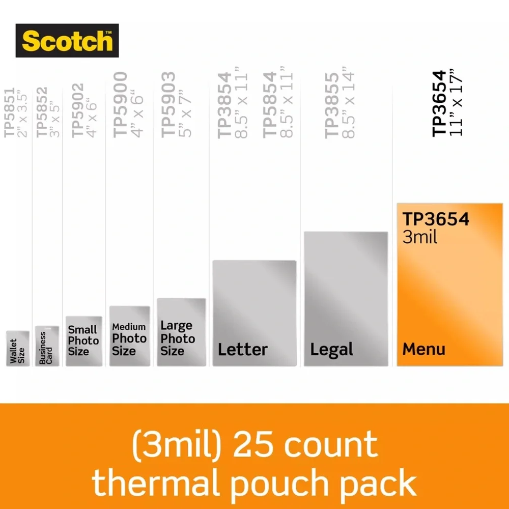 Scotch Laminating Pouches TP3856-25, 11.45 in x 17.48 in (290 mm x 443 mm)